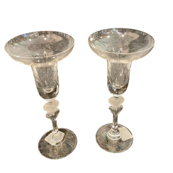 Vintage Gorham Glass Candle Sticks Amore Collection German 1999 w/ Box & Candles - Picture 1 of 12